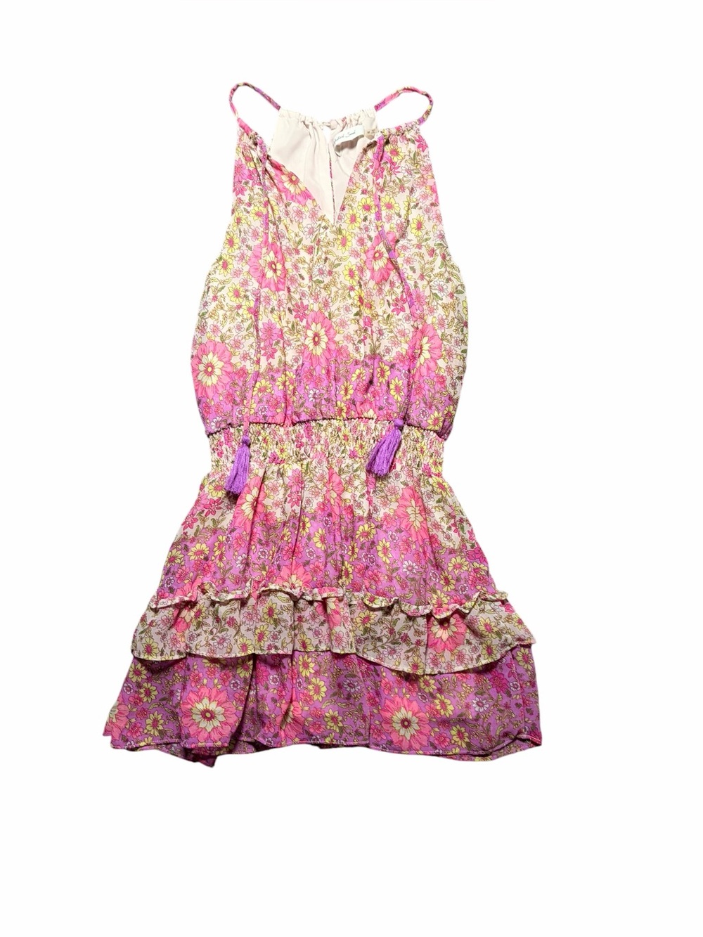 Mustard Seed Ladies Sleeveless Halter-Style Floral Ruffle Dress Size Medium